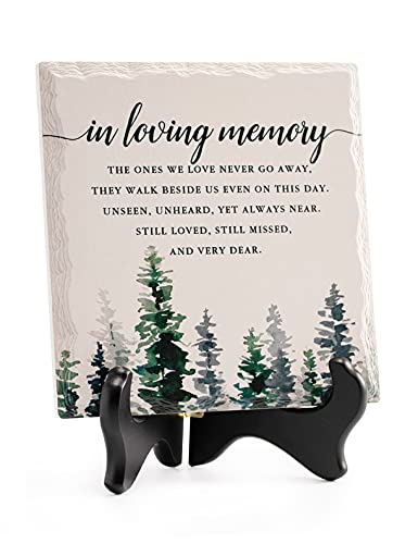 LukieJac in Loving Memory Ceramic Tile with Wooden Stand, Remembrance Sympathy Gifts for Loss of Loved One- Bereavement/Condolences/Grief Gifts-Funeral Decor Sorry for Your Loss -Trees (3 Options)