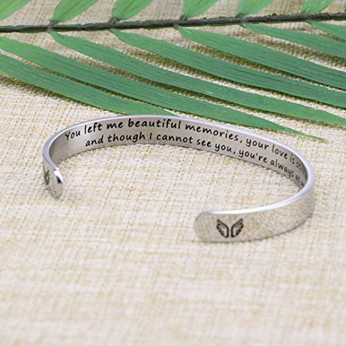 In Memorial Gifts for Loss of Mother Memorial Bracelet Grief Jewelry Sympathy Cuff Remembrance Bangle (You left me beautiful memories ,your love is still my guide)