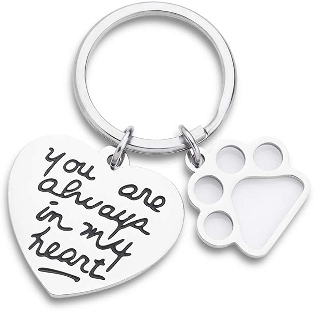 Pet Dog Memorial Keychain, Loss of Dog Gift,Remembrance Gift,Pet Sympathy Gift, Mourning jewelry,Personalized You Are Always In My Heart Pet Charm Keyring Pendant