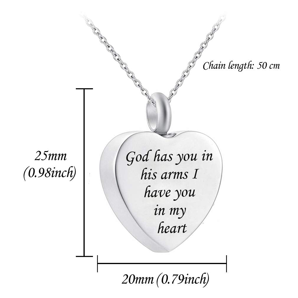 God has You in his arms with Angel Wing Charm Cremation Ashes Jewelry Keepsake Memorial Urn Necklace with Birthstone Crystal (July)