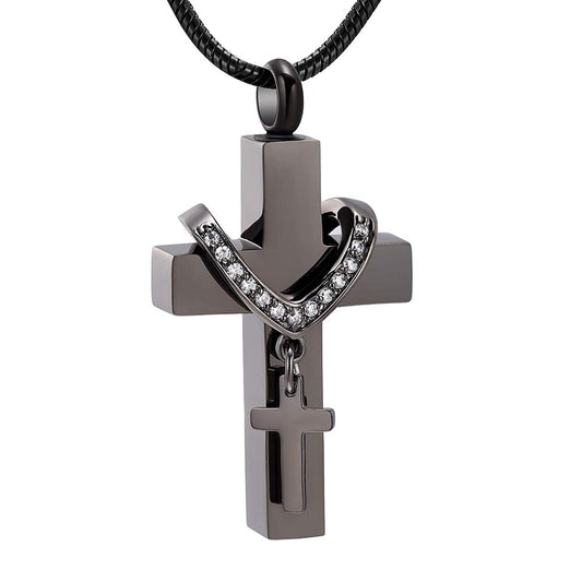 Stainless Steel Cross Memorial Cremation Ashes Urn Pendant Necklace Keepsake Jewelry Urn