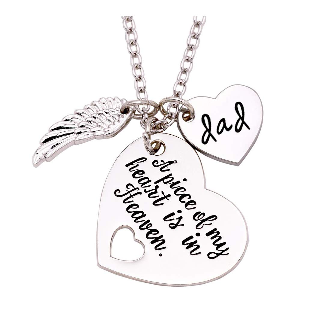 Dad Memorial Necklace A Piece of My Heart Is in Heaven Loss of Father Gift(Heaven-Dad)