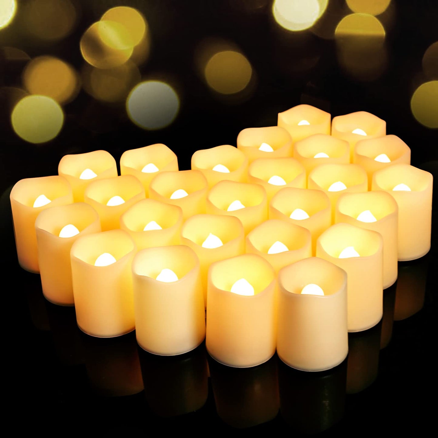 SHYMERY Flameless Votive Candles,Lasts 2X Longer,Battery Operated LED Tea Lights with Warm White Flickering Light,Small Electric Fake Tea Candle Realistic for Wedding,Table,Outdoor,Pack of 12