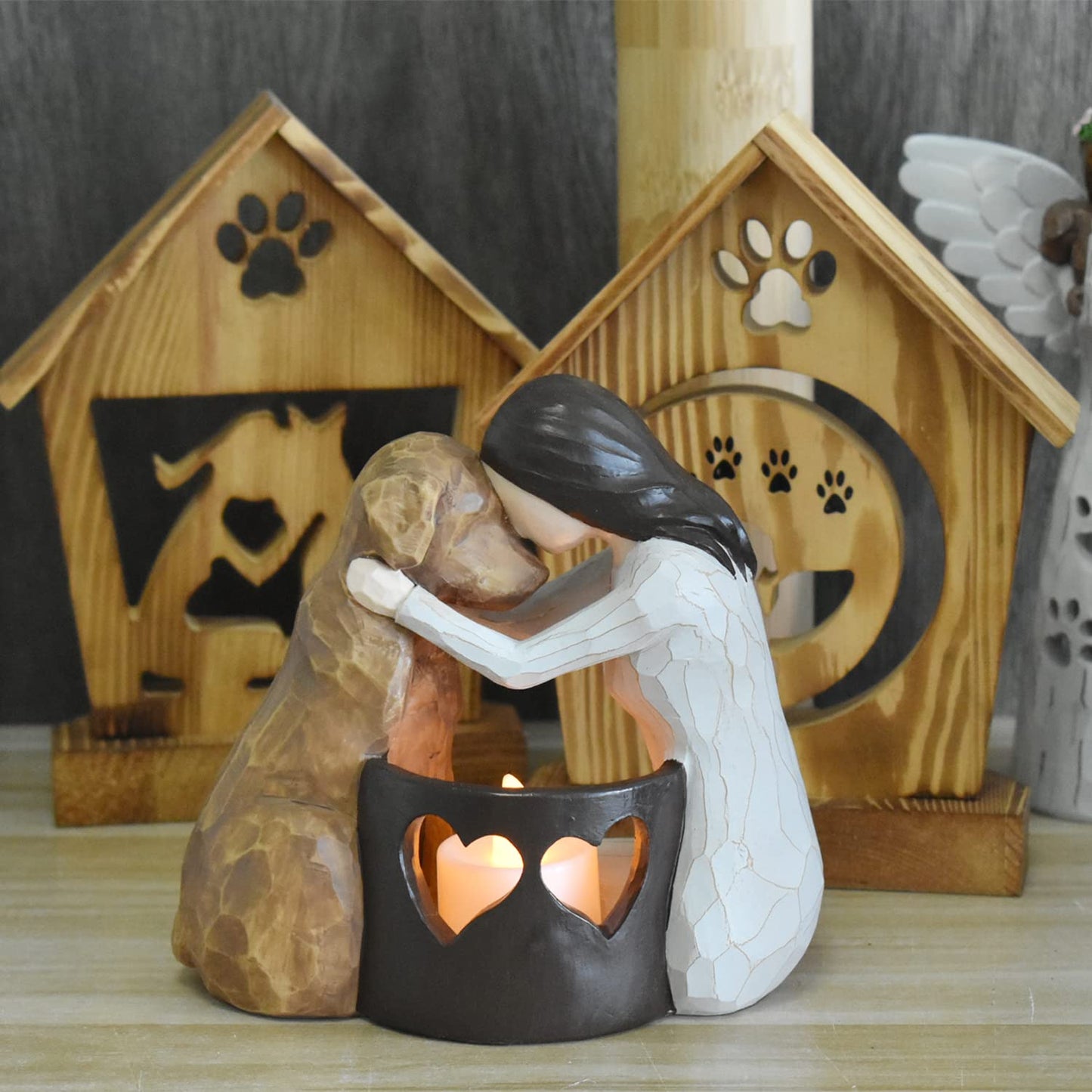 weslinkeji Dog Memorial Gifts，Pet Loss Gifts，Dogs Passing Away Sympathy Gift，Remembrance Gift ，Dog Lovers Candle Holder Statue with LED Candle