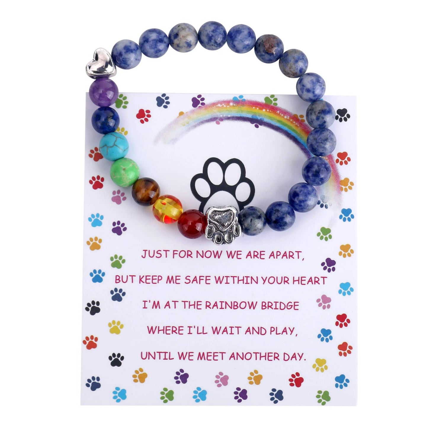 Pet Memorial Gifts,Rainbow Bridge Bracelet for Beloved Dog Cat,8MM Mixed Color Bead 7 Chakra Pet Memorial Bracelet for Women Men Who Loss of Pets,Pet Sympathy Gift