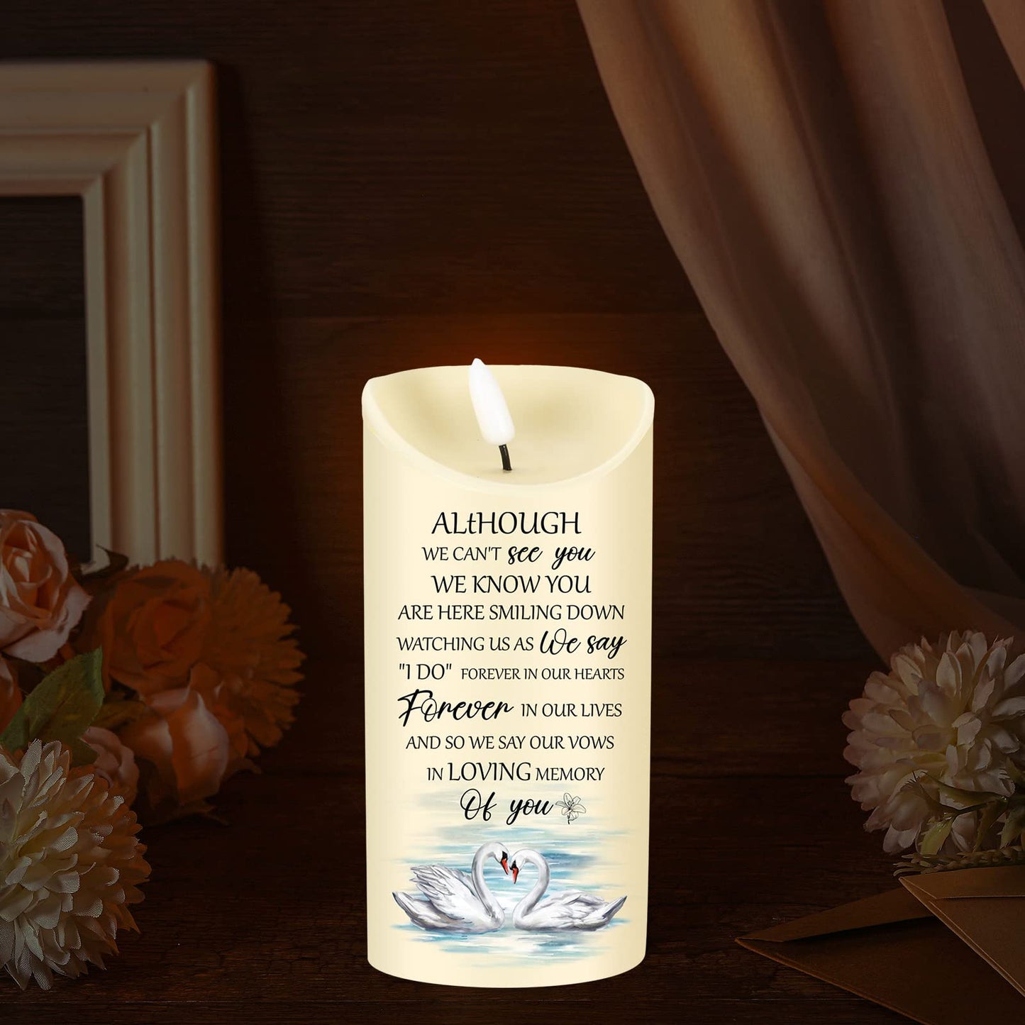 Wedding Memorial Gifts Led Flameless Candles Flickering Sympathy Candle Pillar Memory Loved One Wedding Memorial Candles Funeral Bereavement Candle Thoughtful, 3 x 6 Inches (Swan)