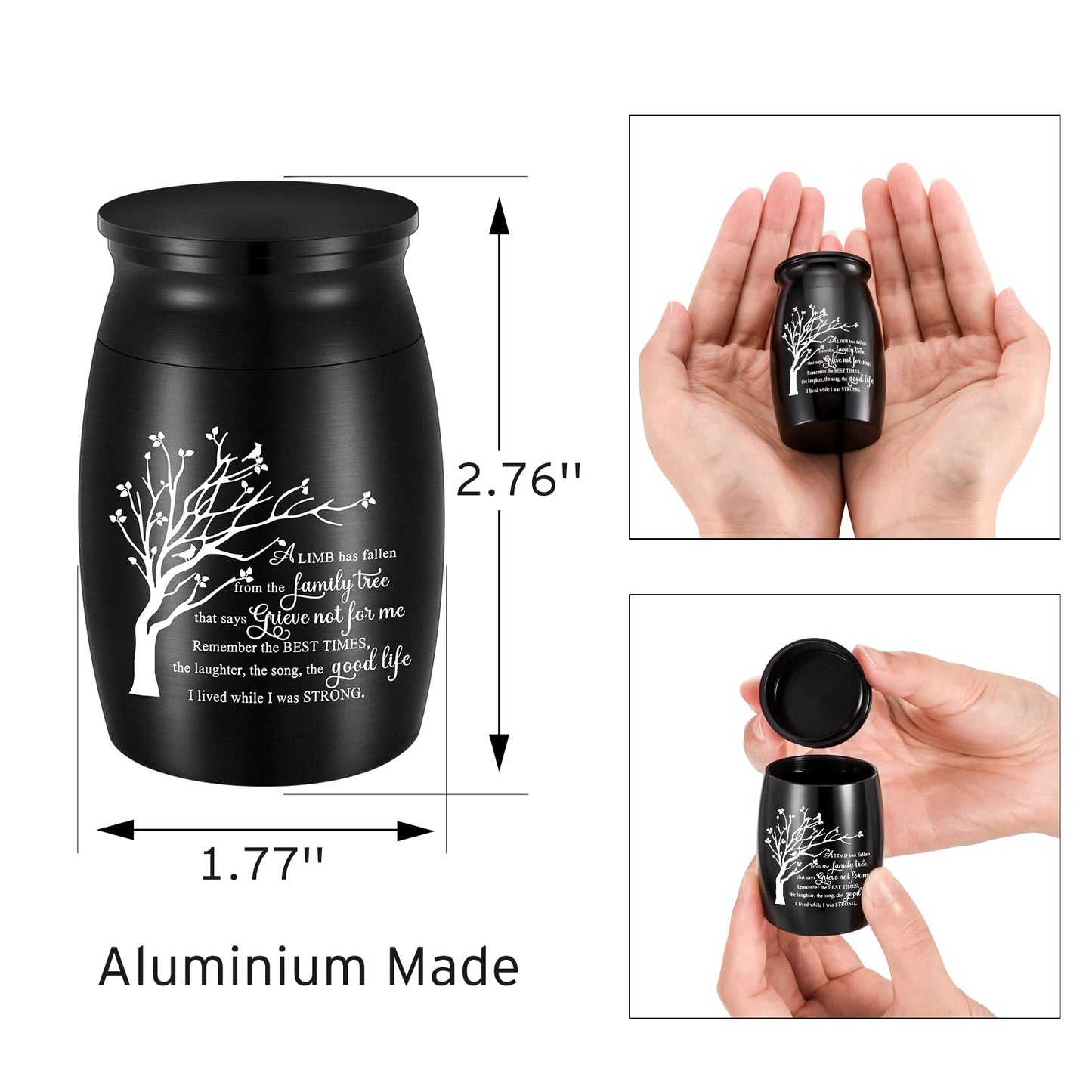 3 Inches Small Urn for Ashes Tree of Life Aluminum Mini Urn for Ashes Cremation Keepsake for Human Ashes Memorial Ashes Holder for Women Men
