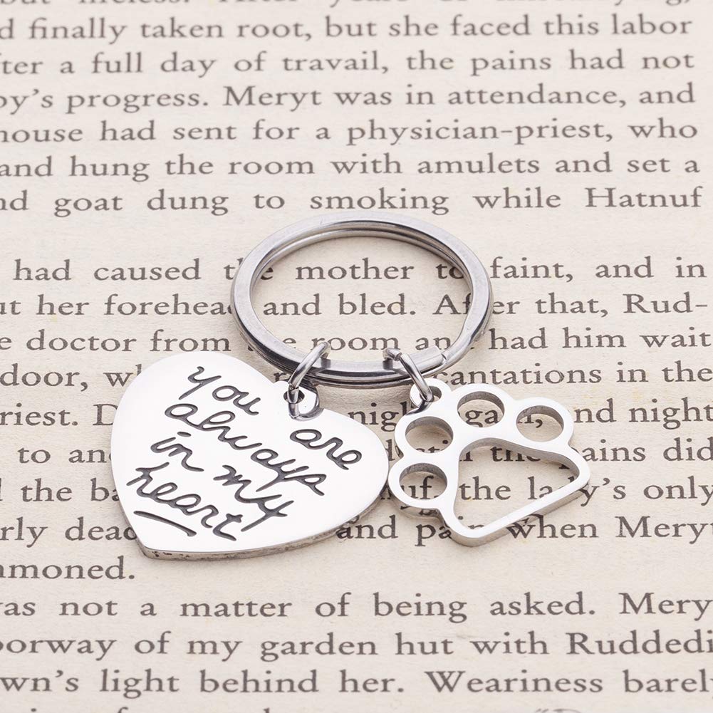 Pet Dog Memorial Keychain, Loss of Dog Gift,Remembrance Gift,Pet Sympathy Gift, Mourning jewelry,Personalized You Are Always In My Heart Pet Charm Keyring Pendant