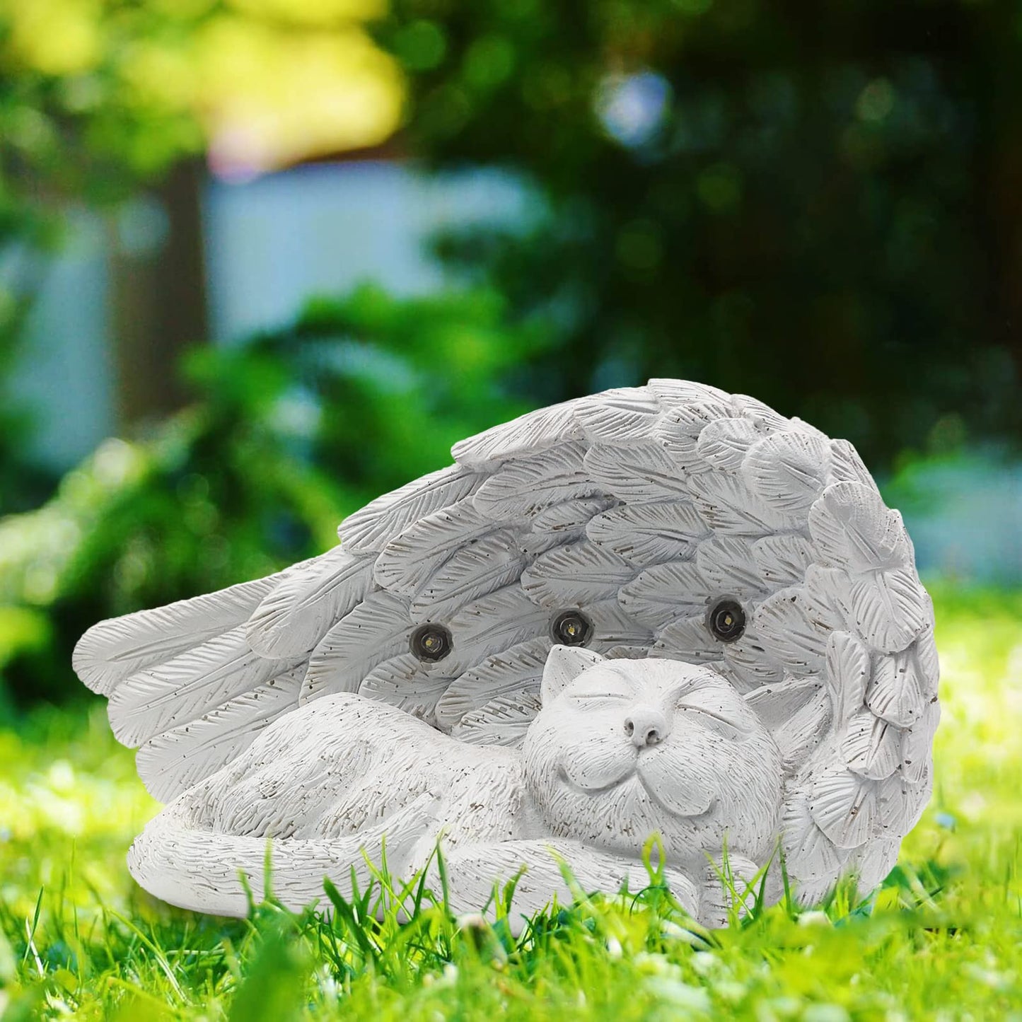 JOHOO Solar Cat Pet Memorial Statue, Cat Memorial Stone Hand-Painted Resin Pet Loss Sympathy Remembrance Gifts with Solar Light Outdoor