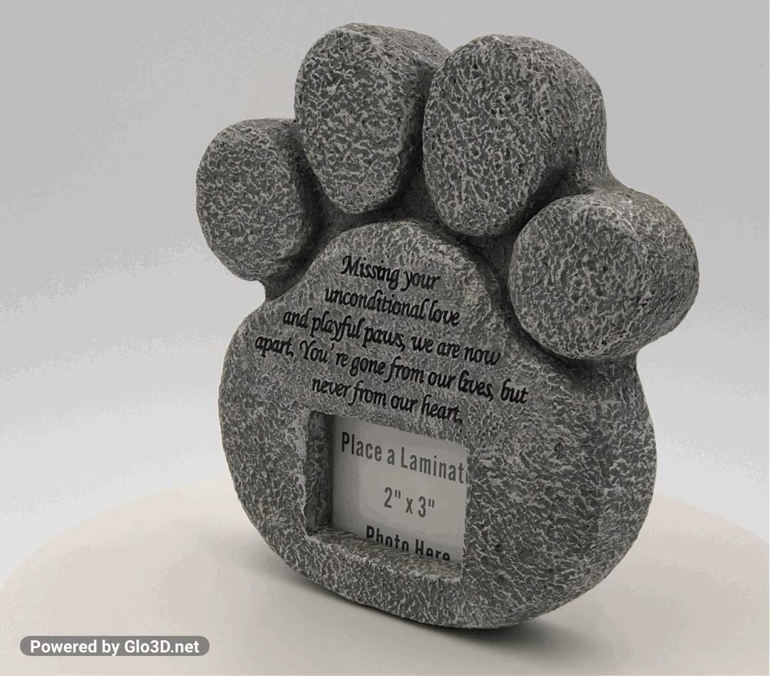 Paw Print Pet Memorial Stone - Features a Photo Frame and Sympathy Poem - Indoor Outdoor Dog or Cat for Garden Backyard Marker Grave Tombstone - Loss of Pet Gift - Loss of Dog Gift