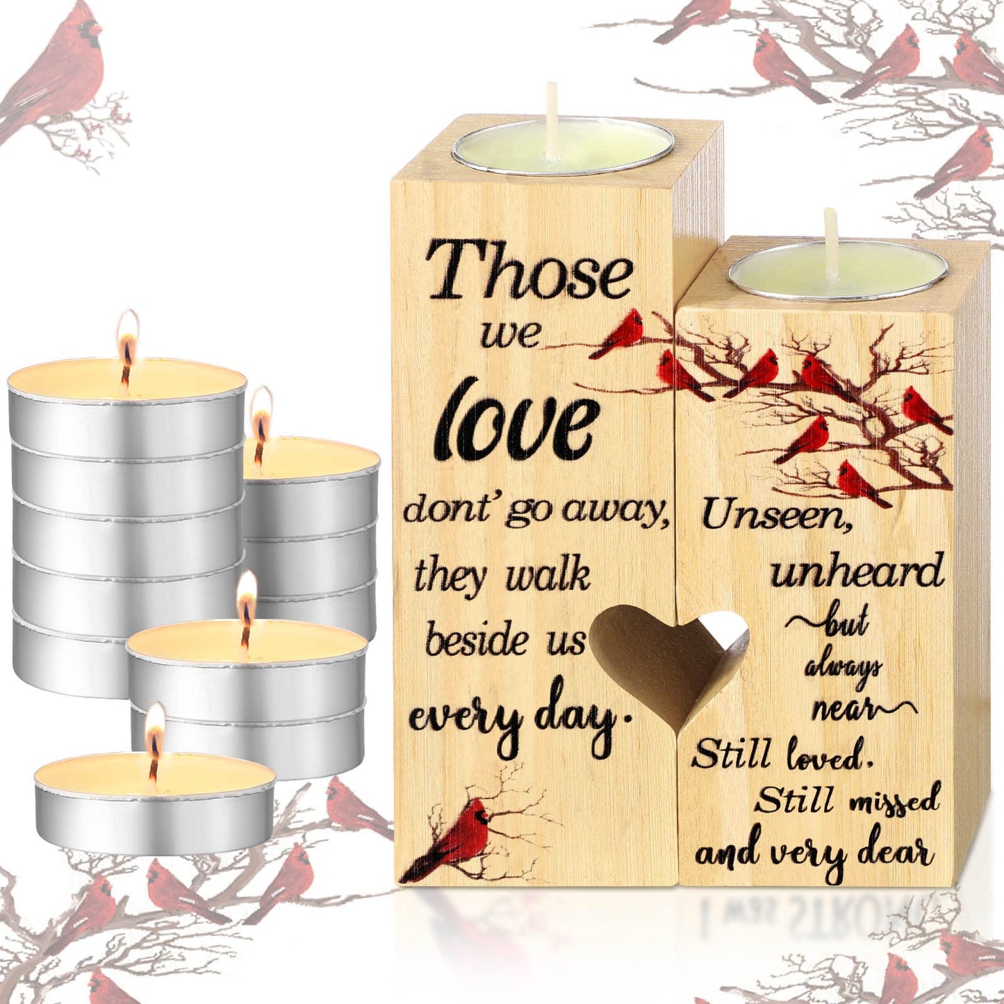 Memorial Gift Sympathy Candles for Loss of Loved One Red Cardinal Sympathy Gift Bereavement Gift Memorial Wooden Candle Holder and 10 Pcs Candles Memory of Loved One Gifts (Those We Love)
