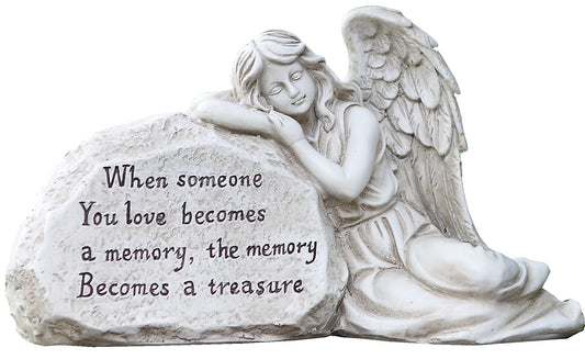 Napco 11293 Memory Becomes a Treasure Memorial Plaque with Sleeping Angel Garden Statue, 12.5 x 6.75