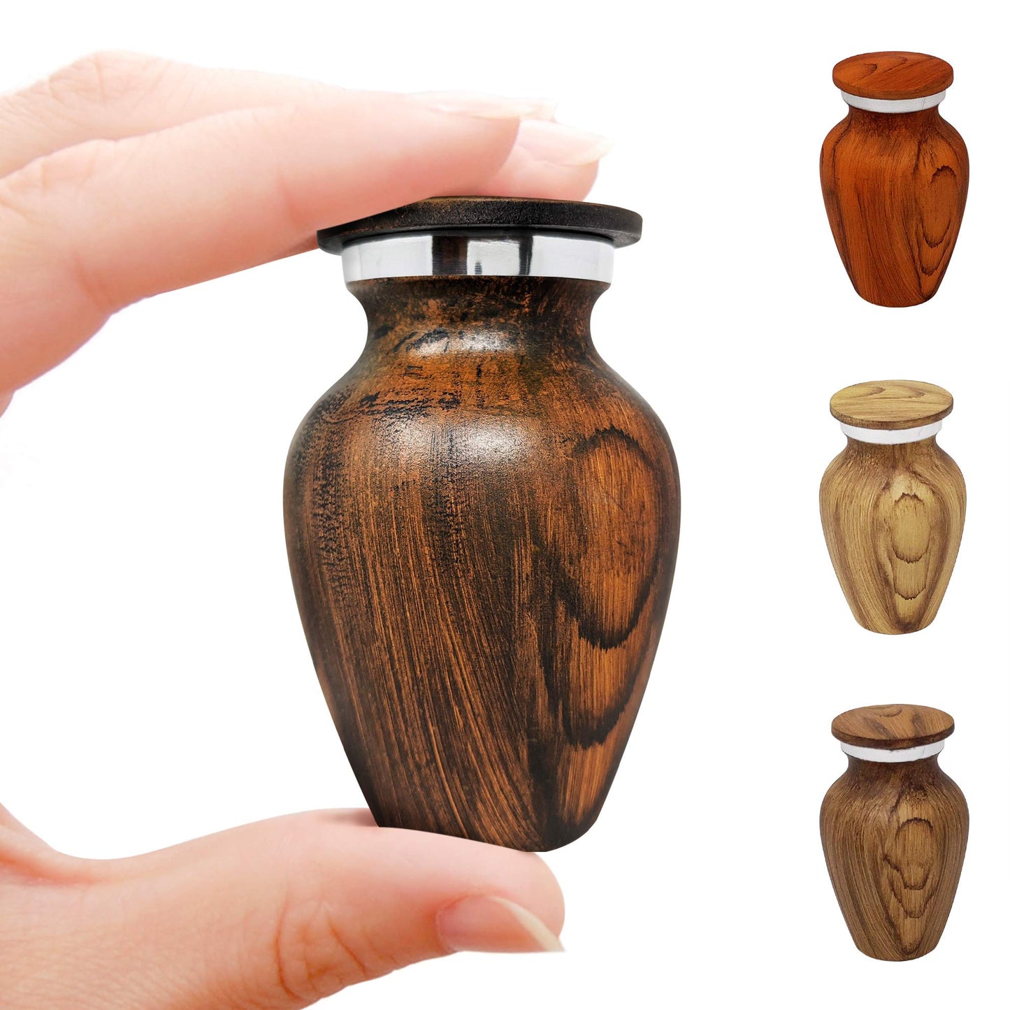 Small Keepsake Cremation Urn For Human Ashes With Wood Grain Finish Choose From 4 Unique Woodgrains Mini Metal Sharing Personal Funeral Urn for Pet or Human Ashes (Red Cherry)