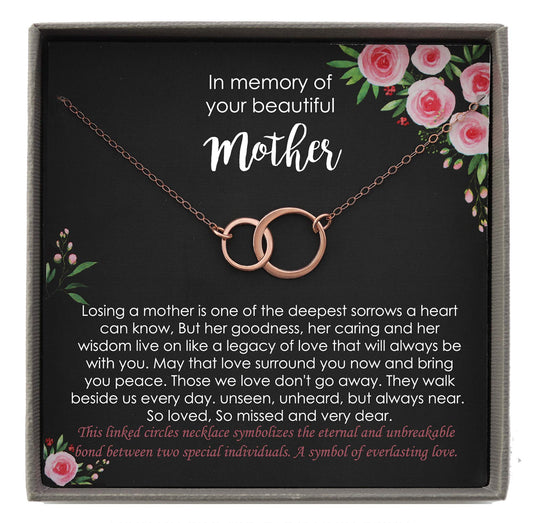 Memorial Gifts for Loss of Mother, Memorial Gifts, Bereavement Gifts, 2 Interlocking Circles Necklace with Meaningful Message