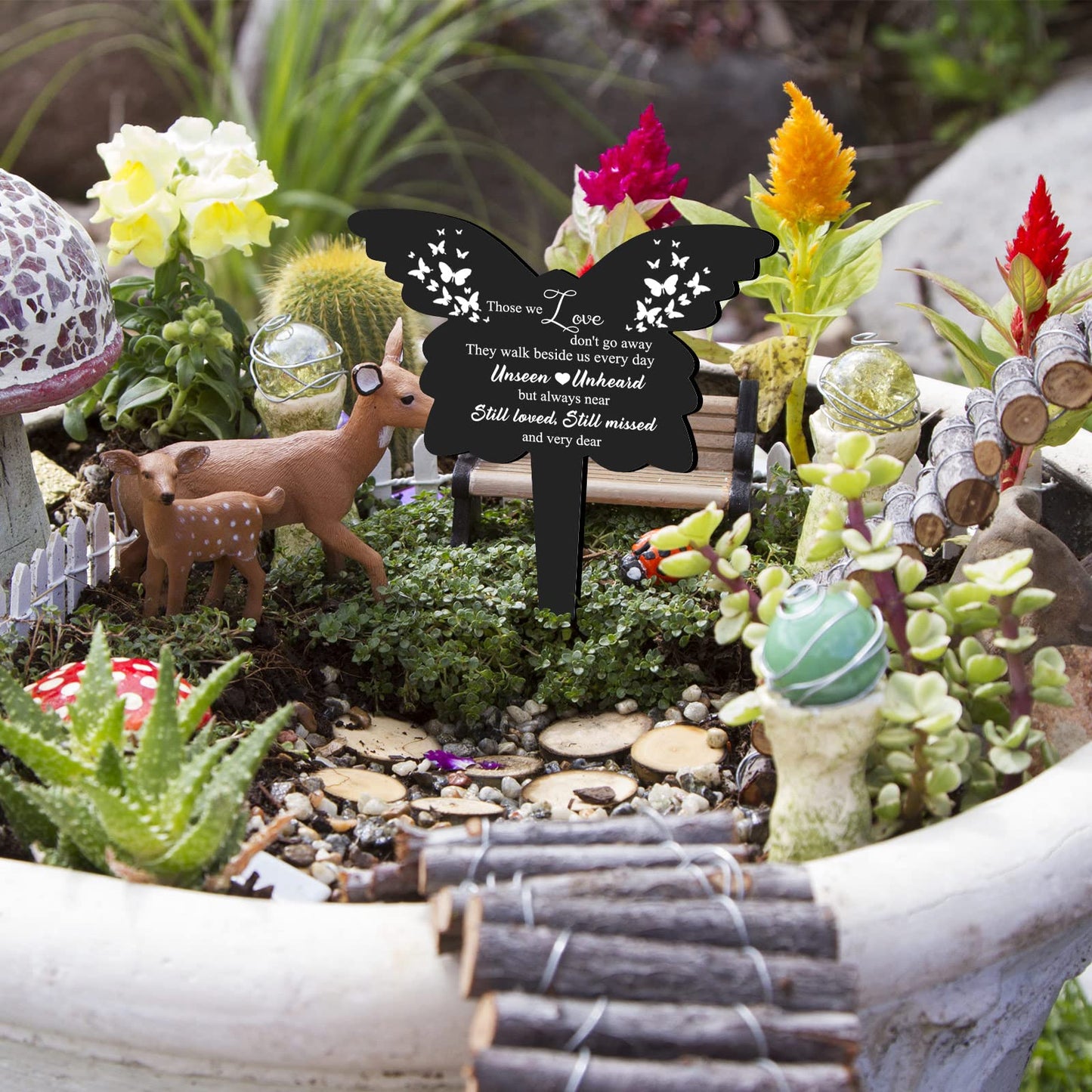 Roowest Butterfly Grave Decorations for Cemetery, Those We Love Don't Go Away Memorial Butterfly Garden Stake, Grave Markers for Humans Black Sympathy Garden Stake for Outdoors Yard Decor