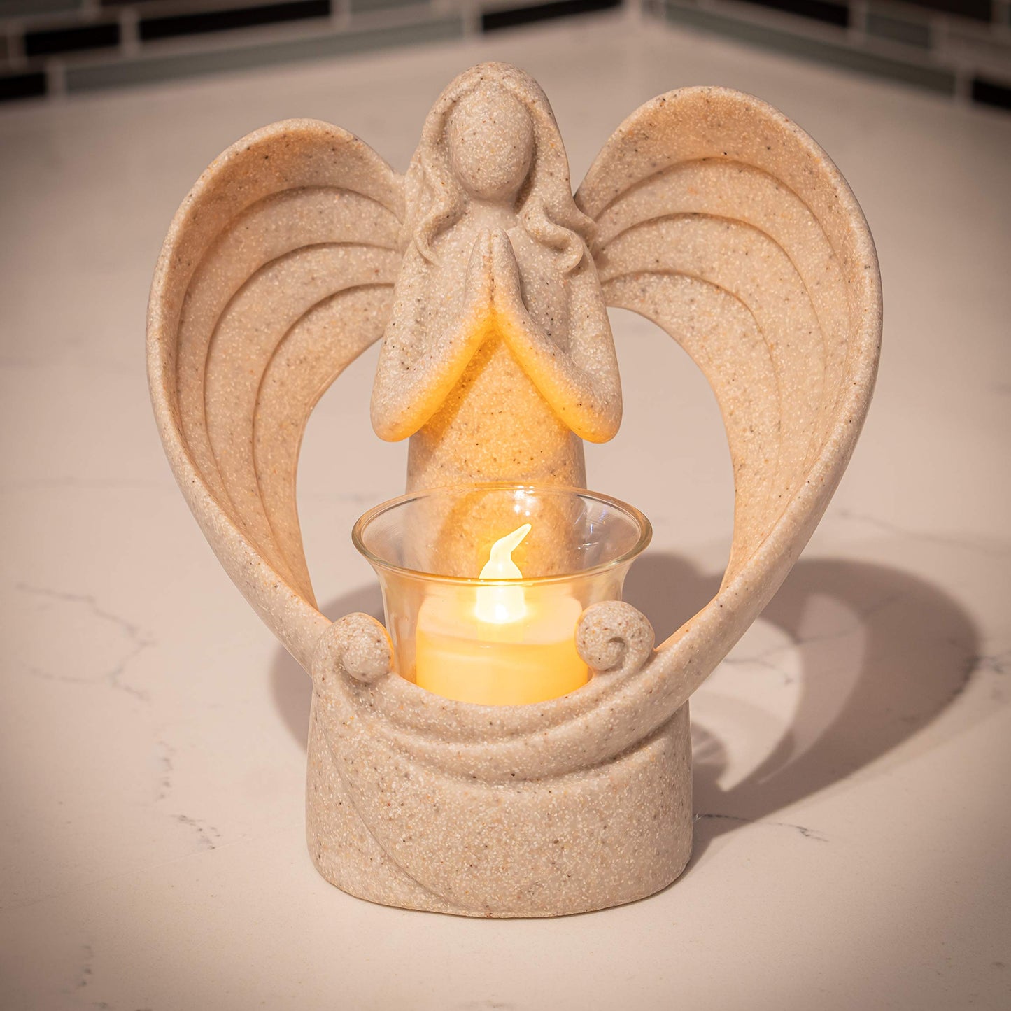 Angel Memorial Gifts Tealight Candle Holder, Sympathy Gift Candle Remembrance Gifts Bereavement Gifts Condolence Gifts Grieving Gifts for Loss of Loved One, Angel Figurines with LED Flickering Candle