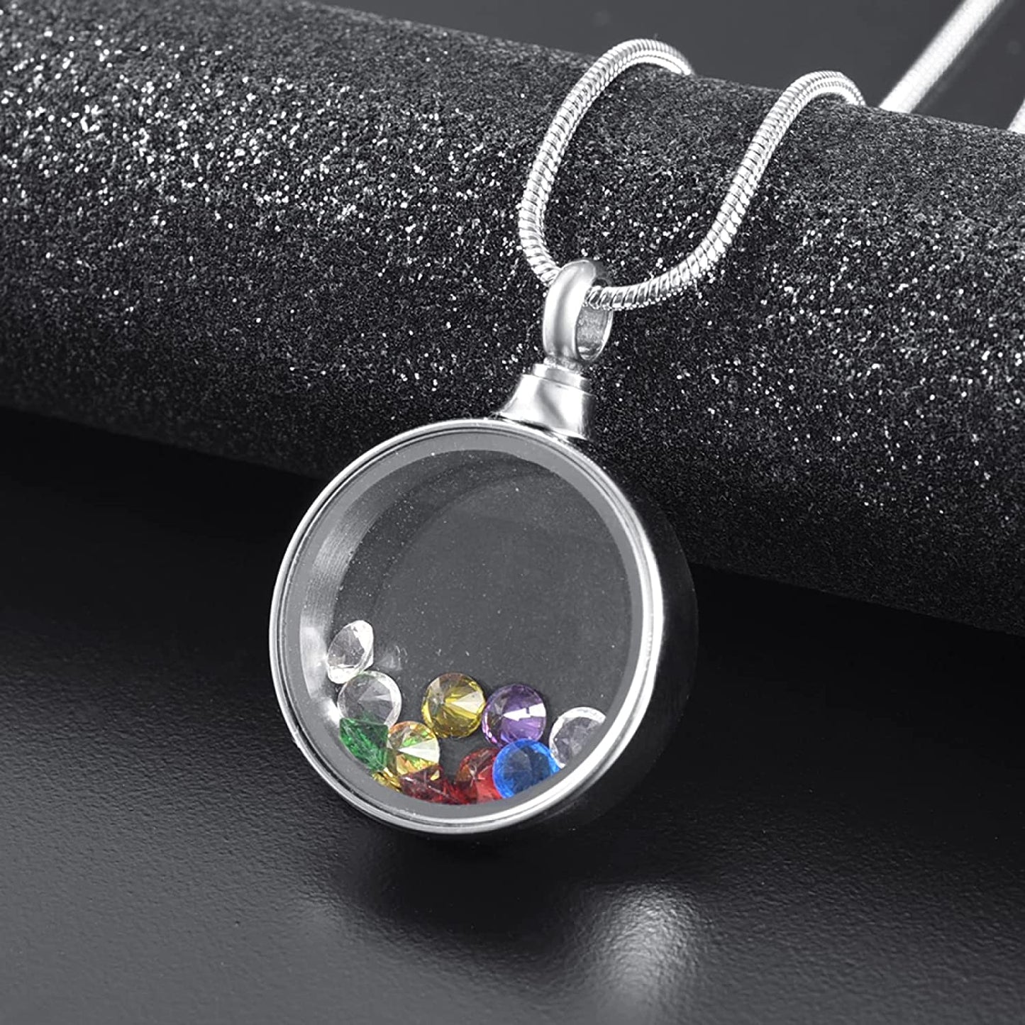 316L Urn Necklaces Colorful Stone Round Glass Cremation Pendant Memorial Jewelry Ashes Holder For Humen/Pet Funeral Keepsake Necklace