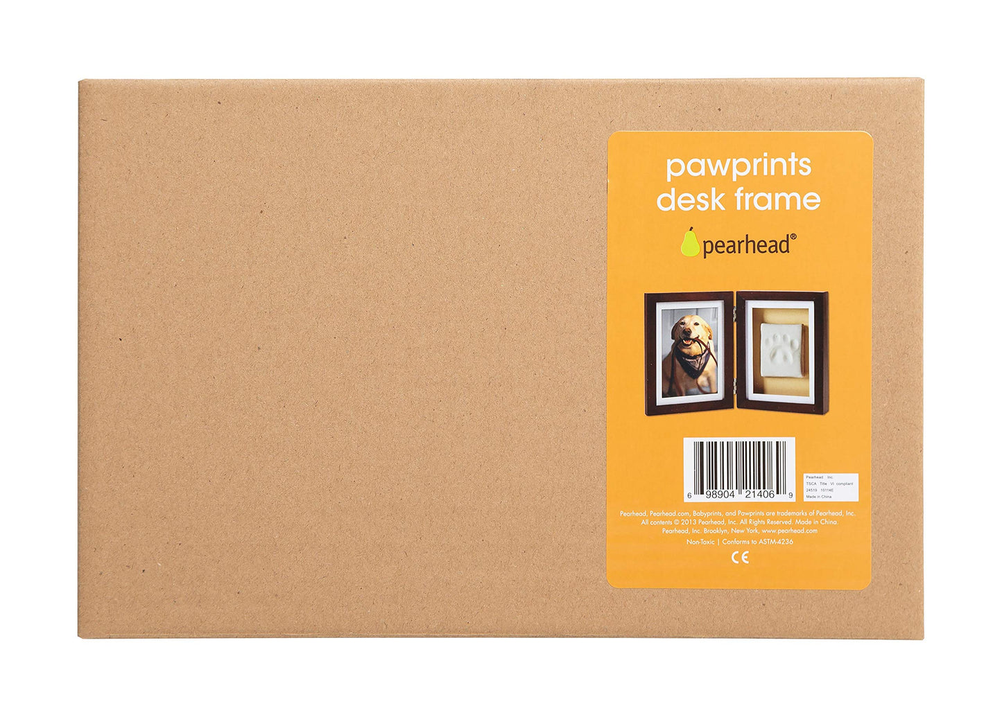 Pearhead Dog or Cat Pawprint Pet Keepsake Photo Frame With Clay Imprint Kit, Perfect for Pet Lovers, Espresso