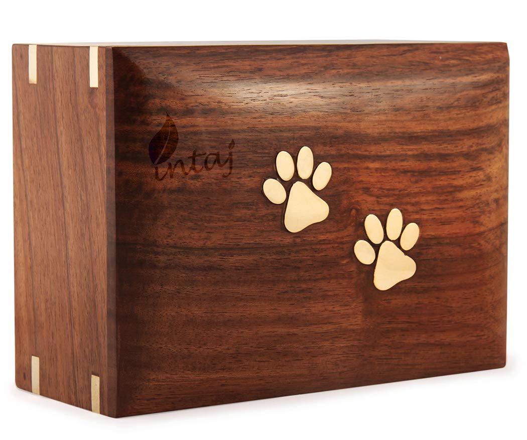 INTAJ Handmade Rosewood Pet Urns for Dogs Ashes, Wooden Urn for Ashes | Handcrafted Urns for Dogs/Cats Pets Ashes | Memorial Keepsake Funeral Urn Box (Two Paws, XS - 5x3x2)