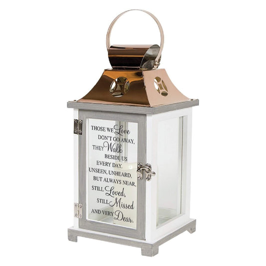 Carson Home Accents 57447 Walk Beside Us Memorial Remembrance Battery Powered Flameless Lantern with Automatic Timer, White/Copper