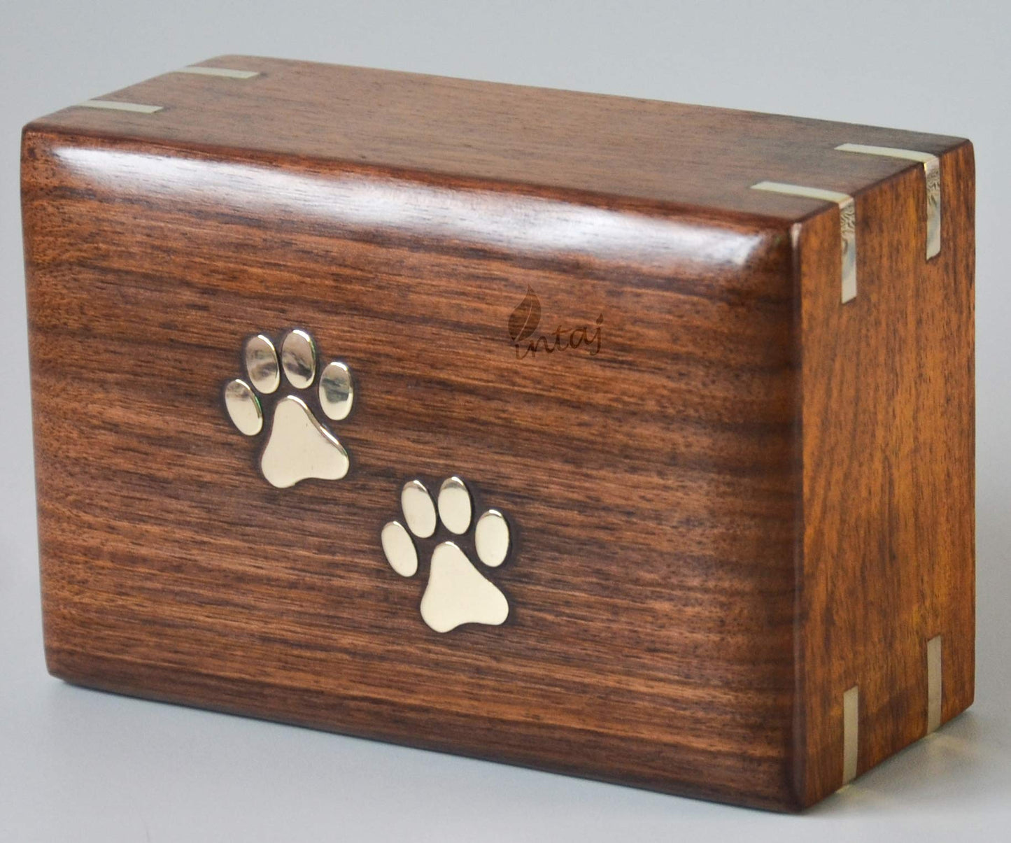 INTAJ Handmade Rosewood Pet Urns for Dogs Ashes, Wooden Urn for Ashes | Handcrafted Urns for Dogs/Cats Pets Ashes | Memorial Keepsake Funeral Urn Box (Two Paws, XS - 5x3x2)