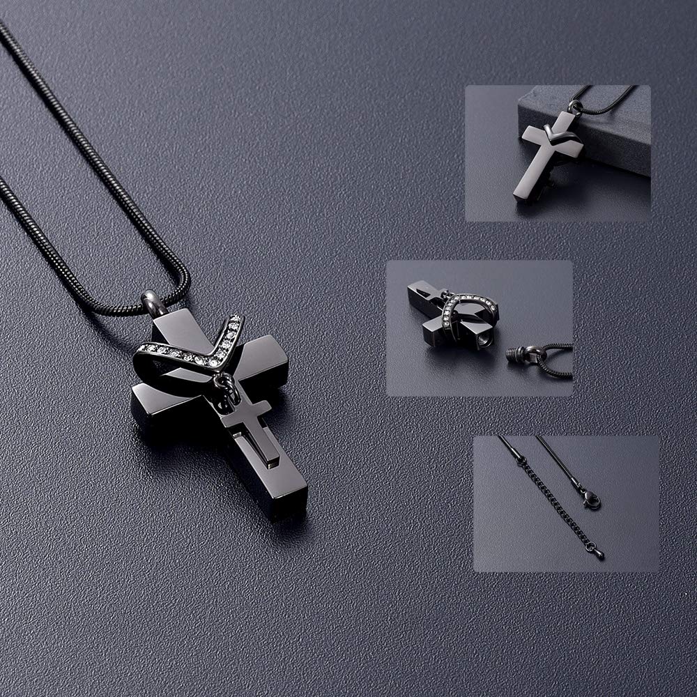 Urn Necklace Ashes Cremation Jewelry | Cross Pendant Stainless Steel Black  - Jewelry - Aliexpress